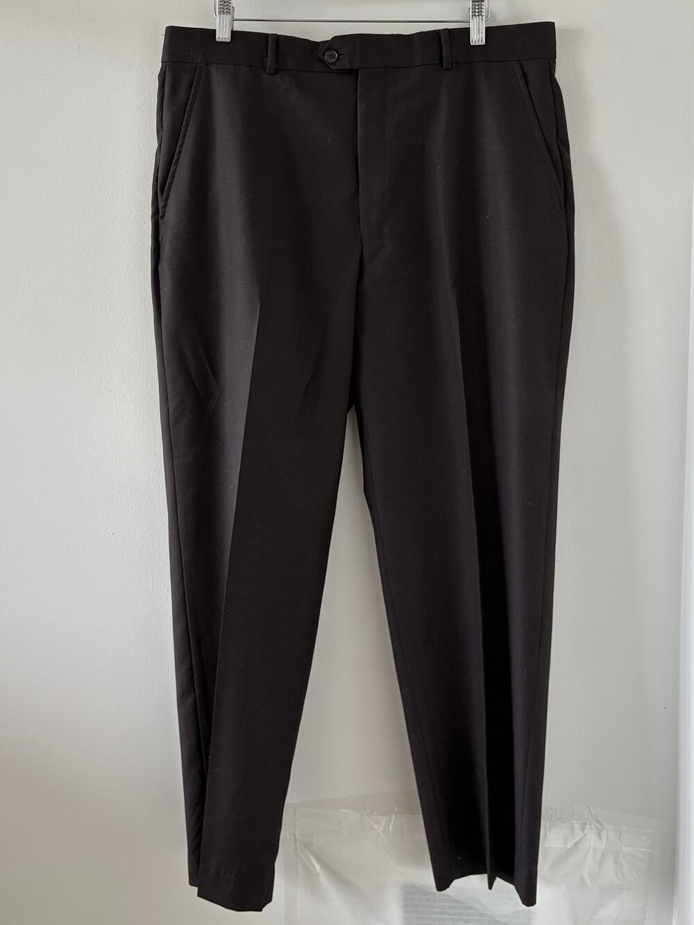 100% Wool Chocolate Brown Dress Pants Mens Sz 36 Straight Leg Tailored Trousers